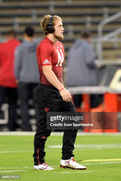 Nebraska Cornhuskers running back Wyatt Mazour warms up for the Big Ten conference game between the Purdue Boilermakers and the Nebraska Cornhuskers...