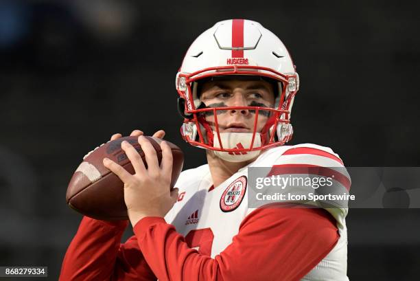 Nebraska Cornhuskers quarterback Patrick O'Brien warms up for the Big Ten conference game between the Purdue Boilermakers and the Nebraska...