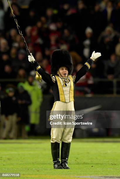 The Drum major for the Purdue Boilermakers leads the band onto the field during the Big Ten conference game between the Purdue Boilermakers and the...