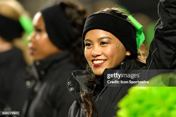 Cheerleader looks on during the Big Ten conference game between the Purdue Boilermakers and the Nebraska Cornhuskers on October 28 at Ross-Ade...