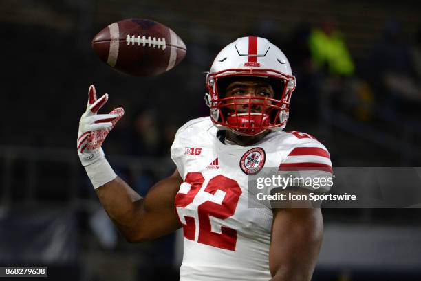 Nebraska Cornhuskers running back Devine Ozigbo warms up for the Big Ten conference game between the Purdue Boilermakers and the Nebraska Cornhuskers...