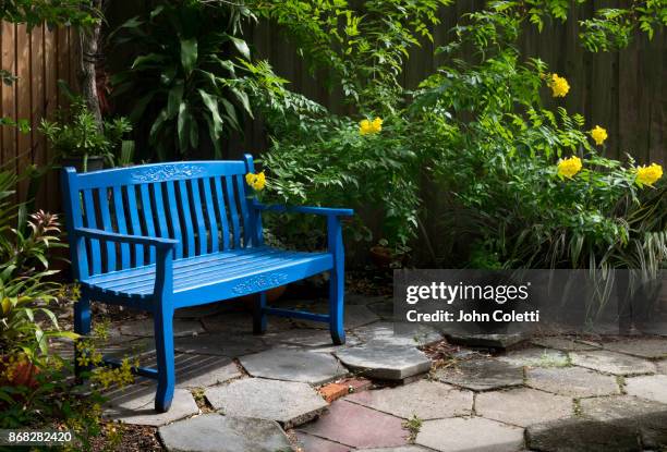 backyard garden, saint petersburg, florida - garden bench stock pictures, royalty-free photos & images