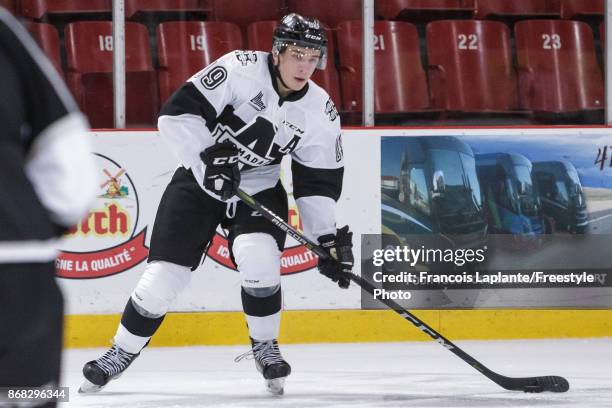 Alex Barre-Boulet of the Blainville-Boisbriand Armada skate with the puck against the Gatineau Olympiques on October 13, 2017 at Robert Guertin Arena...