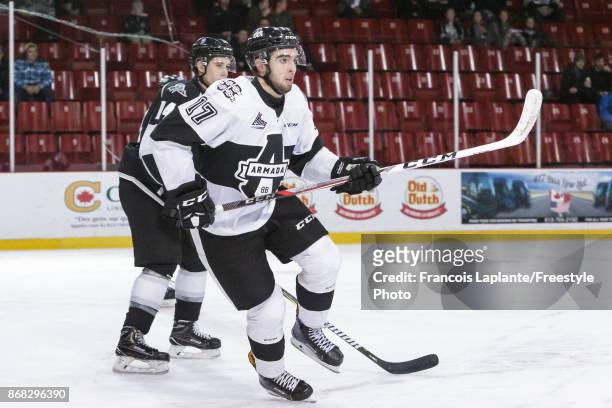 Thomas Ethier of the Blainville-Boisbriand Armada skate against the Gatineau Olympiques on October 13, 2017 at Robert Guertin Arena in Gatineau,...