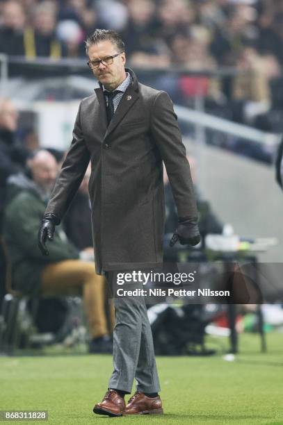 Rikard Norling, head coach of AIK during the Allsvenskan match between AIK and IFK Goteborg at Friends arena on October 30, 2017 in Solna, Sweden.