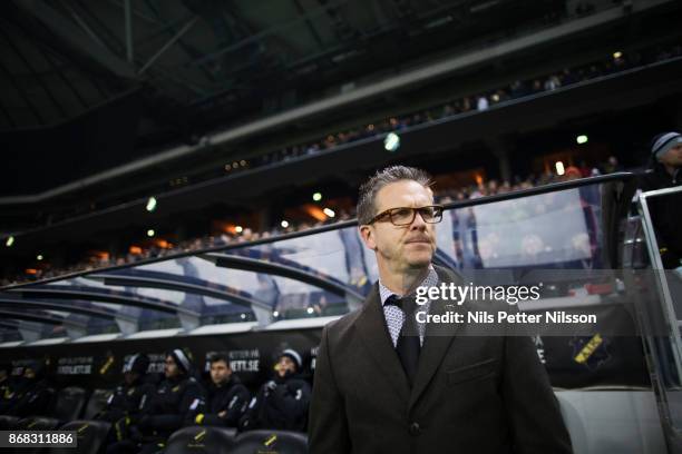 Rikard Norling, head coach of AIK during the Allsvenskan match between AIK and IFK Goteborg at Friends arena on October 30, 2017 in Solna, Sweden.