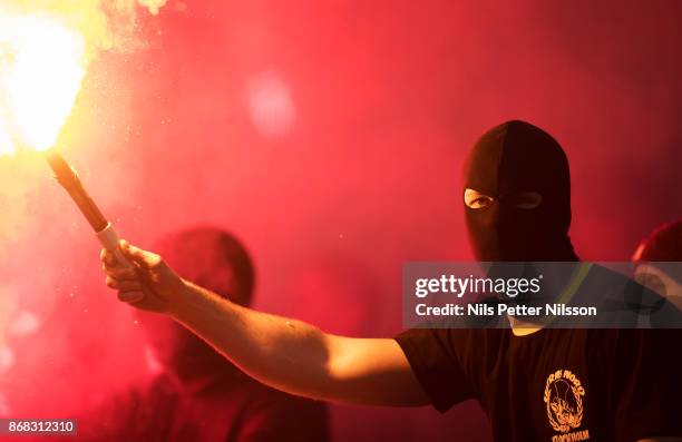 Supporter of AIK during the Allsvenskan match between AIK and IFK Goteborg at Friends arena on October 30, 2017 in Solna, Sweden.