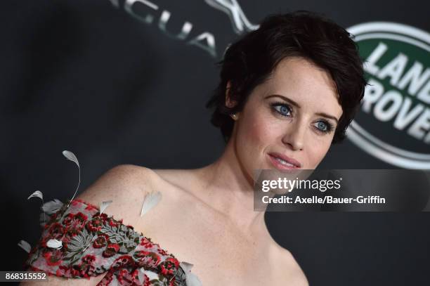 Actress Claire Foy arrives at the 2017 AMD British Academy Britannia Awards at The Beverly Hilton Hotel on October 27, 2017 in Beverly Hills,...