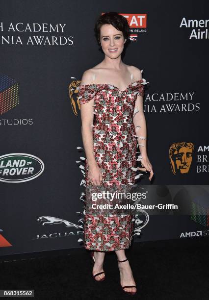 Actress Claire Foy arrives at the 2017 AMD British Academy Britannia Awards at The Beverly Hilton Hotel on October 27, 2017 in Beverly Hills,...