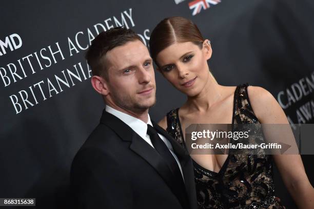 Actors Jamie Bell and Kate Mara arrive at the 2017 AMD British Academy Britannia Awards at The Beverly Hilton Hotel on October 27, 2017 in Beverly...