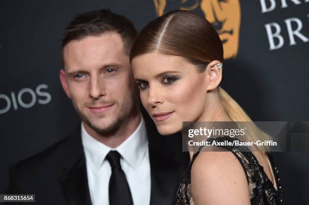 Actors Jamie Bell and Kate Mara arrive at the 2017 AMD British Academy Britannia Awards at The Beverly Hilton Hotel on October 27, 2017 in Beverly...