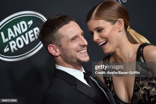 Actors Jamie Bell and Kate Mara arrive at the 2017 AMD British Academy Britannia Awards at The Beverly Hilton Hotel on October 27, 2017 in Beverly...