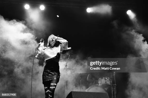 Singer Margaret Osborn, better known professionally as Alice Glass performs at the Growlers 6 festival at the LA Waterfront on October 29, 2017 in...
