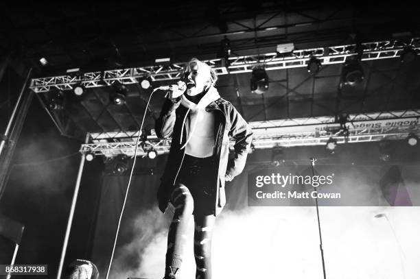 Singer Margaret Osborn, better known professionally as Alice Glass performs at the Growlers 6 festival at the LA Waterfront on October 29, 2017 in...