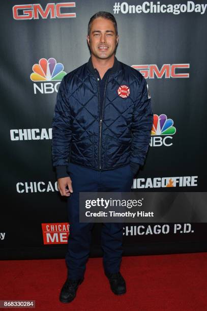 Taylor Kinney attends the press junket for "One Chicago" on October 30, 2017 in Chicago, Illinois.