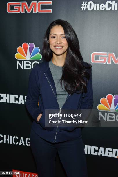 Miranda Rae Mayo attends the press junket for "One Chicago" on October 30, 2017 in Chicago, Illinois.