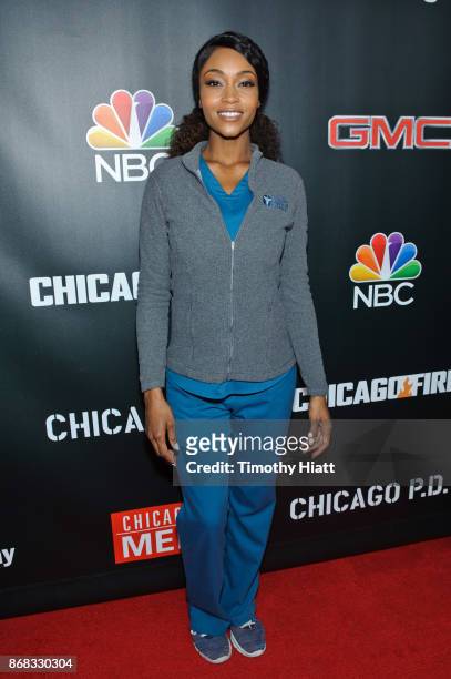 Yaya DaCosta attends the press junket for "One Chicago" on October 30, 2017 in Chicago, Illinois.