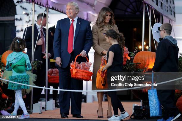 President Donald Trump and first lady Melania Trump host Halloween at the White House on the South Lawn October 30, 2017 in Washington, DC. The first...