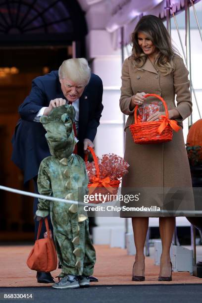 President Donald Trump and first lady Melania Trump host Halloween at the White House on the South Lawn October 30, 2017 in Washington, DC. The first...