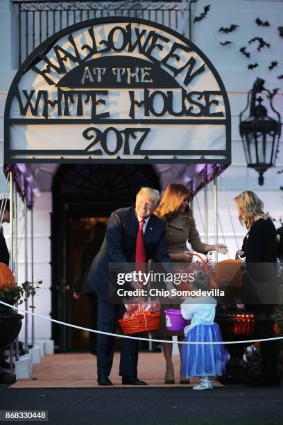 President Donald Trump and first lady Melania Trump host Halloween at the White House on the South Lawn October 30, 2017 in Washington, DC. The first...