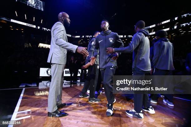 Caris LeVert of the Brooklyn Nets is introduced before the game against the Denver Nuggets on October 29, 2017 at Barclays Center in Brooklyn, New...