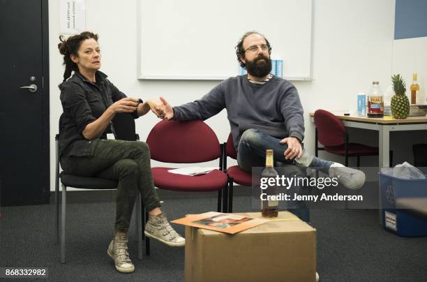 Michelle Gomez and Brett Gelman in rehearsal for 24 Hour Plays on Broadway at American Airlines Theatre on October 30, 2017 in New York City.