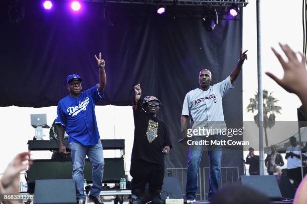Scarface, Bushwick Bill and Willie D of the Geto Boys perform on stage at the Growlers 6 festival at the LA Waterfront on October 29, 2017 in San...