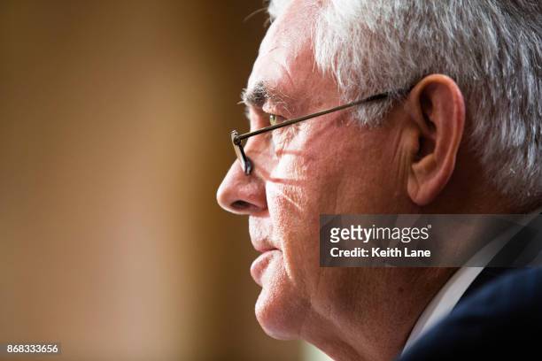 Secretary of State Rex Tillerson gives his opening statements during a Senate Foreign Relations Committee hearing concerning the authorizations for...