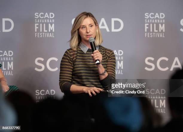 Producer Cathy Konrad onstage at Wonder Women Panel Series: Producers during 20th Anniversary SCAD Savannah Film Festival on October 30, 2017 in...