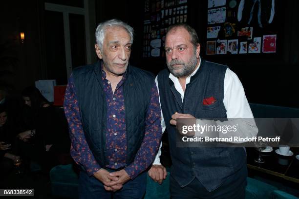 Gerard Darmon and Eric Dupond-Moretti attend Claude Lelouch celebrates his 80th Birthday at Restaurant Victoria on October 30, 2017 in Paris, France.