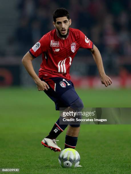 Yassine Benzia of Lille during the French League 1 match between Lille v Olympique Marseille at the Stade Pierre Mauroy on October 29, 2017 in Lille...