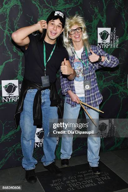 Skylar Astin and Anna Camp attend Bette Midler's 2017 Hulaween event benefiting the New York Restoration Project at Cathedral of St. John the Divine...