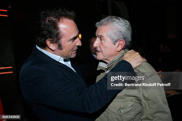 Jean Dujardin and Claude Lelouch attend Claude Lelouch celebrates his 80th Birthday at Restaurant Victoria on October 30, 2017 in Paris, France.