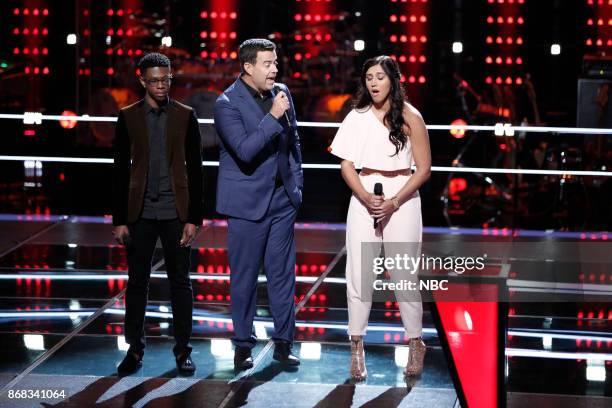 Battle Rounds" -- Pictured: Brandon Showell, Carson Daly, Hannah Mrozak --