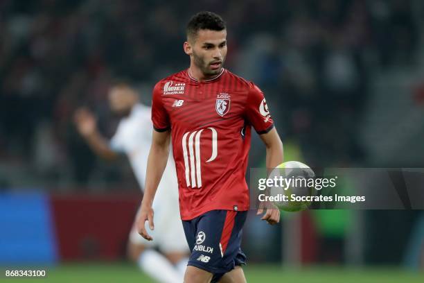 Yassine Benzia of Lille during the French League 1 match between Lille v Olympique Marseille at the Stade Pierre Mauroy on October 29, 2017 in Lille...