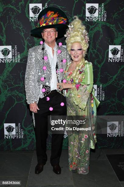 Eric Schmidt and Bette Midler attend Bette Midler's 2017 Hulaween event benefiting the New York Restoration Project at Cathedral of St. John the...