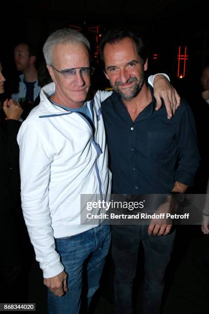 Christophe Lambert and Stephane de Groodt attend Claude Lelouch celebrates his 80th Birthday at Restaurant Victoria on October 30, 2017 in Paris,...