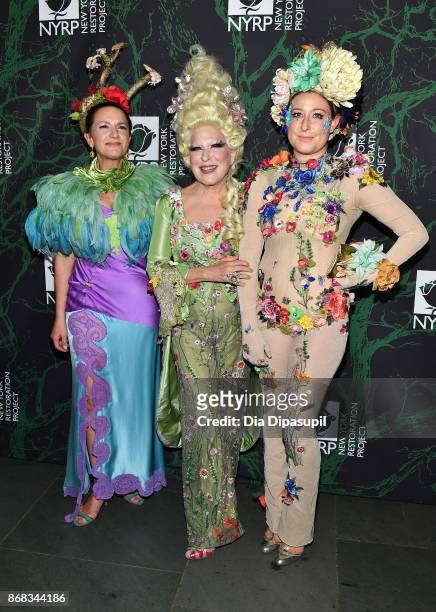 Executive Director of NYRP Deborah Marton, Bette Midler and her daughter Sophie Von Haselberg attend her 2017 Hulaween event benefiting the New York...