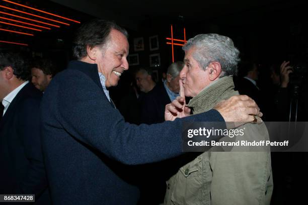 Michel Leeb and Claude Lelouch attend Claude Lelouch celebrates his 80th Birthday at Restaurant Victoria on October 30, 2017 in Paris, France.
