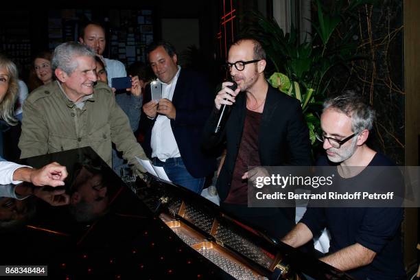 Claude Lelouch listens to Calogero and Vincent Delerm, who wrote a song especially for him, during Claude Lelouch celebrates his 80th Birthday at...