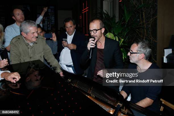 Claude Lelouch listens to Calogero and Vincent Delerm, who wrote a song especially for him, during Claude Lelouch celebrates his 80th Birthday at...