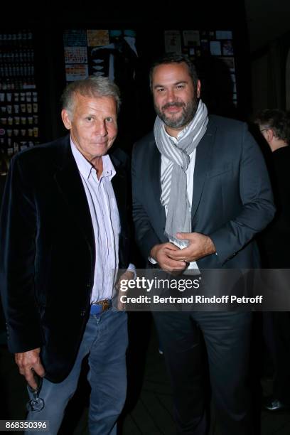 Patrick Poivre d'Arvor and Bruce Toussaint attend Claude Lelouch celebrates his 80th Birthday at Restaurant Victoria on October 30, 2017 in Paris,...