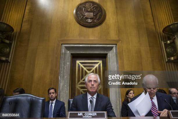 Committee Chairman Senator Bob Corker is seen during a Senate Foreign Relations hearing on the status of the Authorization for Use of Military Force...