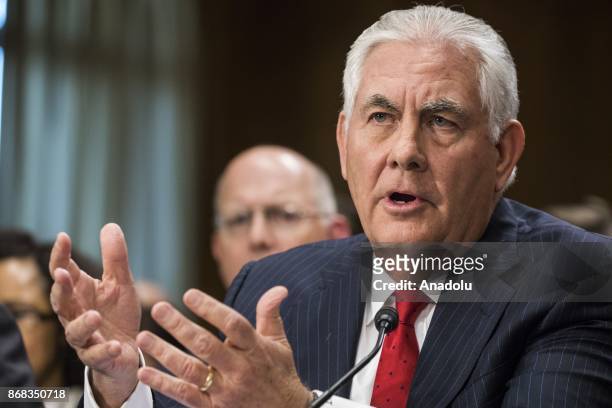 Secretary of State Rex Tillerson testifies during a Senate Foreign Relations hearing on the status of the Authorization for Use of Military Force in...