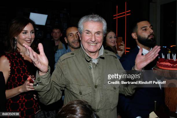 Elsa Zylberstein and Claude Lelouch attend Claude Lelouch celebrates his 80th Birthday at Restaurant Victoria on October 30, 2017 in Paris, France.