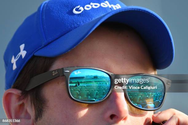 Godolphin trainer James Cummings is seen during a trackwork session at Flemington Racecourse on October 31, 2017 in Melbourne, Australia.