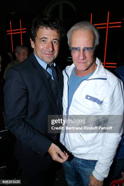 Patrick Bruel and Christophe Lambert attend Claude Lelouch celebrates his 80th Birthday at Restaurant Victoria on October 30, 2017 in Paris, France.