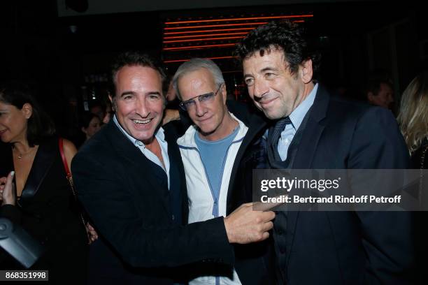 Jean Dujardin, Christophe Lambert and Patrick Bruel attend Claude Lelouch celebrates his 80th Birthday at Restaurant Victoria on October 30, 2017 in...