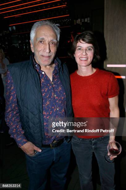 Gerard Darmon and Irene Jacob attend Claude Lelouch celebrates his 80th Birthday at Restaurant Victoria on October 30, 2017 in Paris, France.
