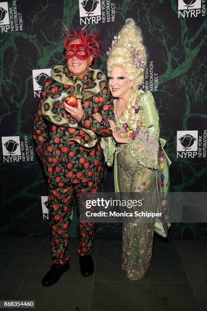Michael Kors and Bette Midler attends Bette Midler's 2017 Hulaween event benefiting the New York Restoration Project at Cathedral of St. John the...